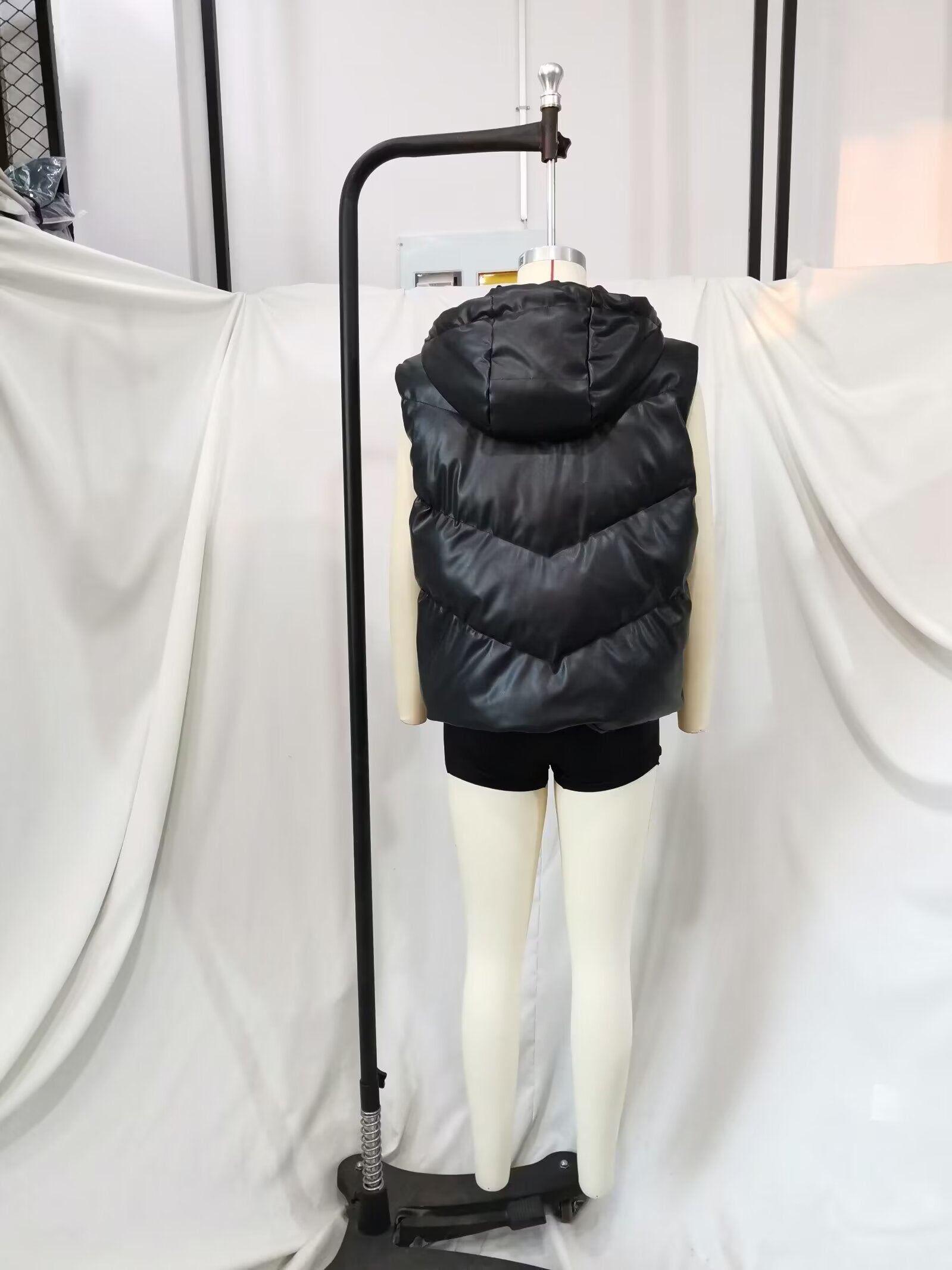 Winter Women Street Faux Leather Hooded Cotton Jacket Vest