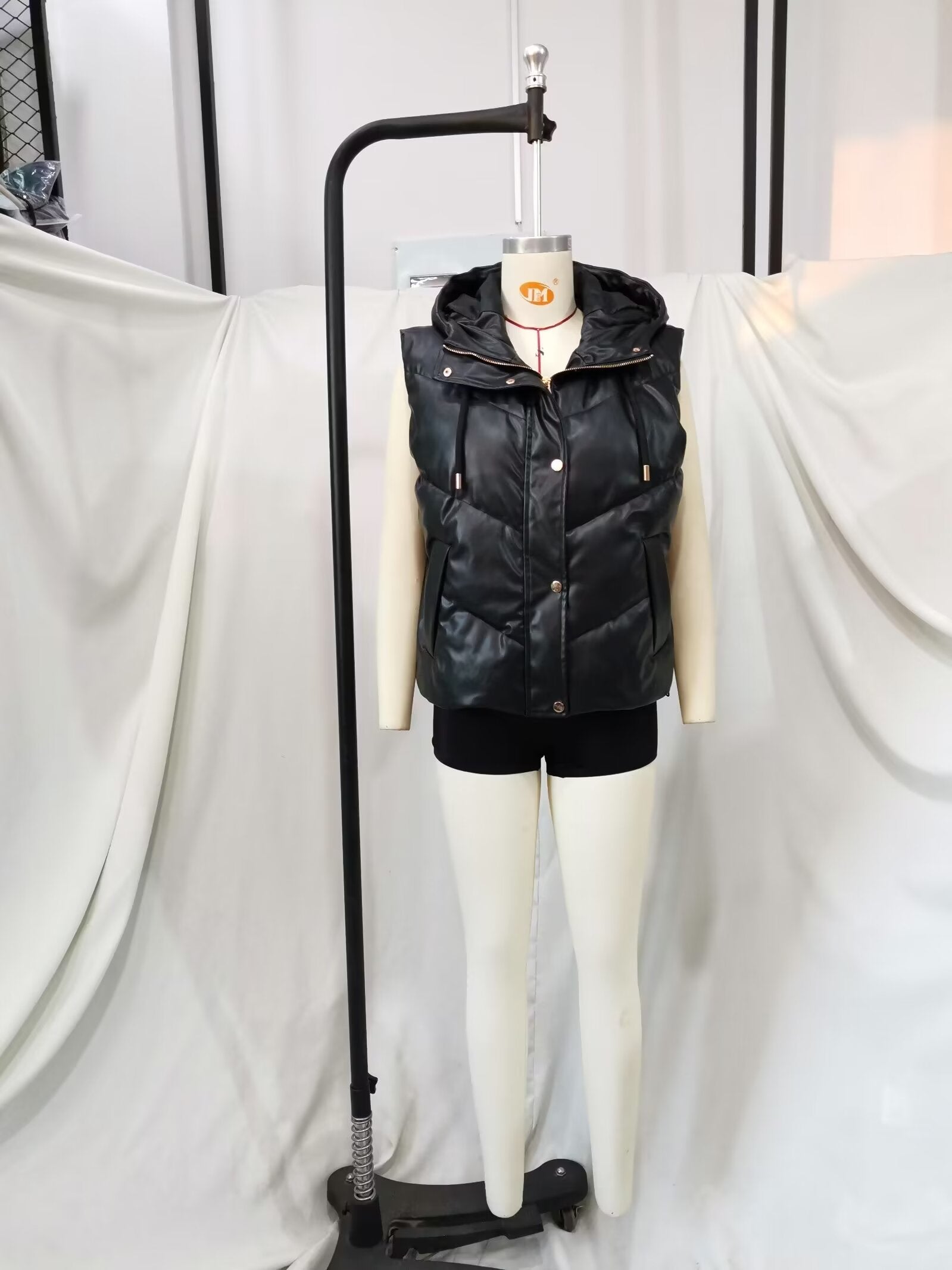 Winter Women Street Faux Leather Hooded Cotton Jacket Vest