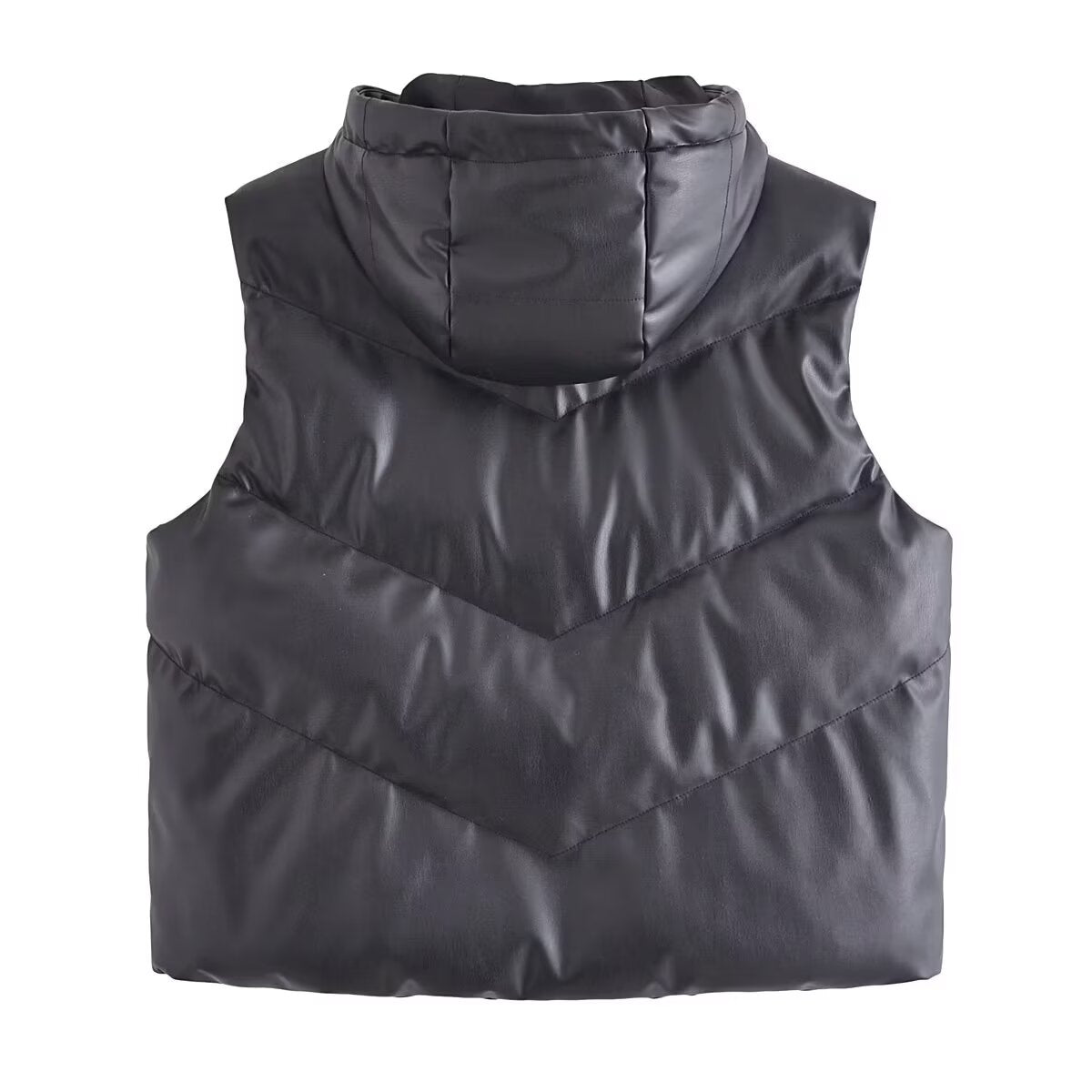 Winter Women Street Faux Leather Hooded Cotton Jacket Vest
