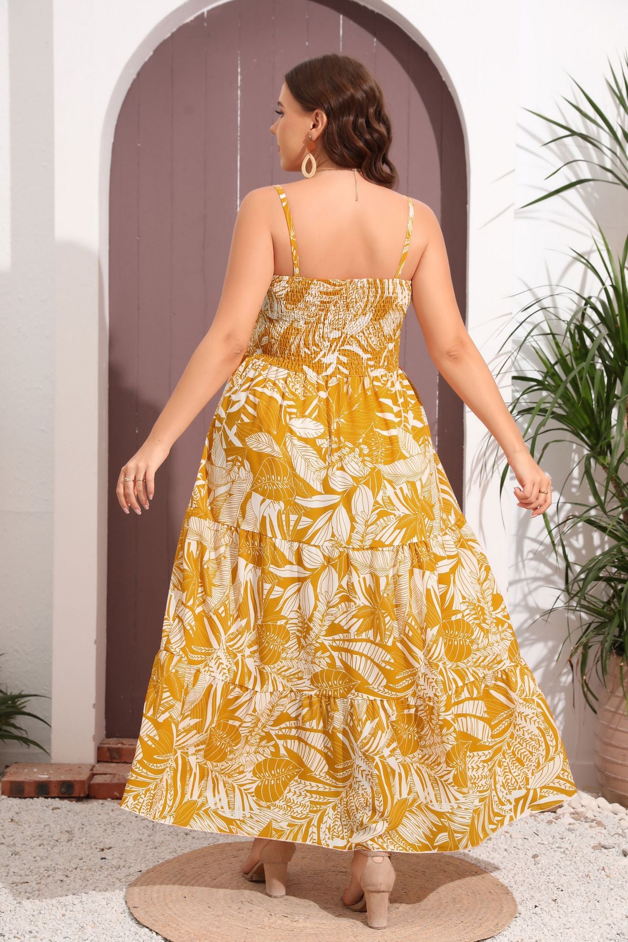 Plus Size Women Clothing Spaghetti-Strap Floral Print Dress