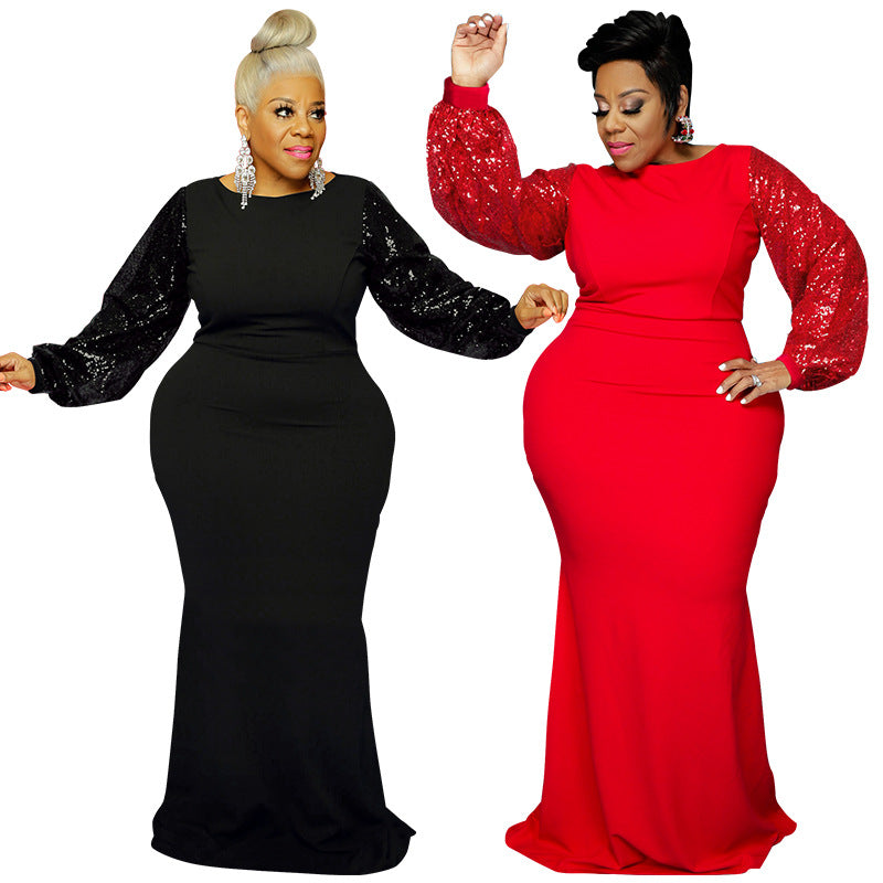Plus Size Women Clothes Winter New Hit Sequin Sleeve Women Dress