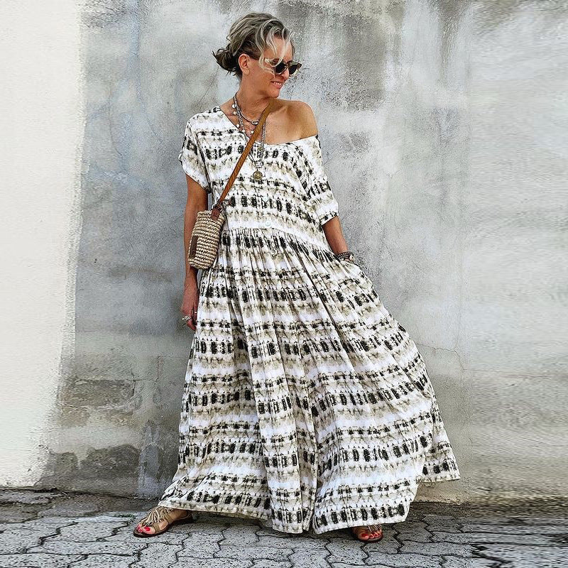 Spring Summer Women Clothing Short Sleeve Beach Dress