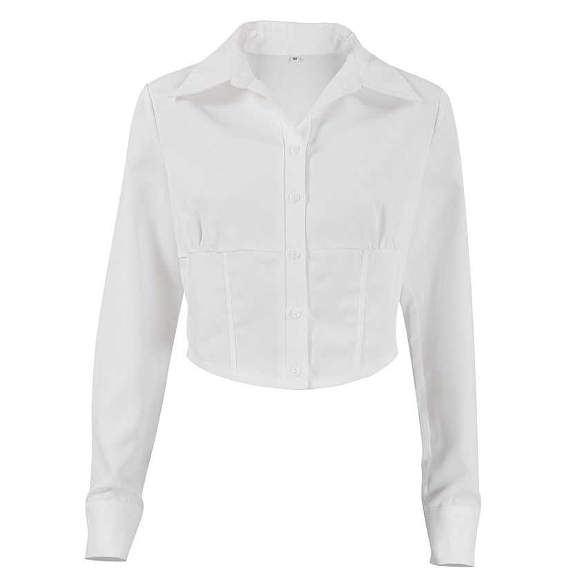 White High Waist Blouse Workplace Office Sexy Top Niche Design Shirt Women Clothing