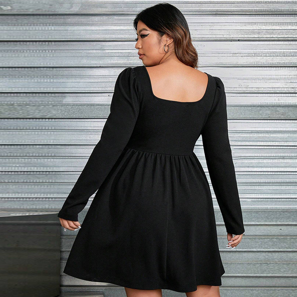 plus Size Women Clothes Autumn Winter Tight Waist Large Dress Long Sleeve Graceful Fashionable Dress