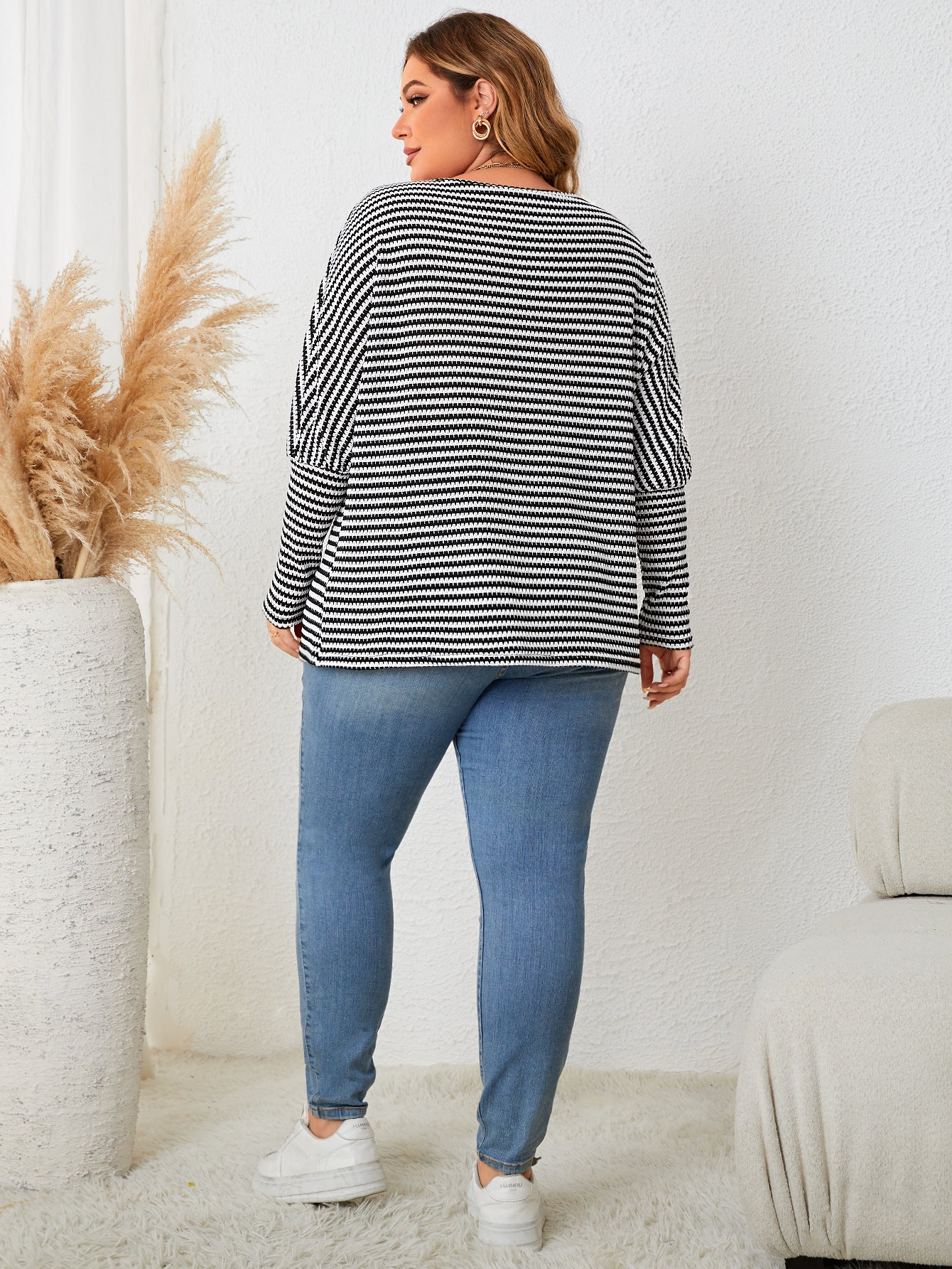 plus Size Women Clothes Knitwear Autumn Design Striped Coat
