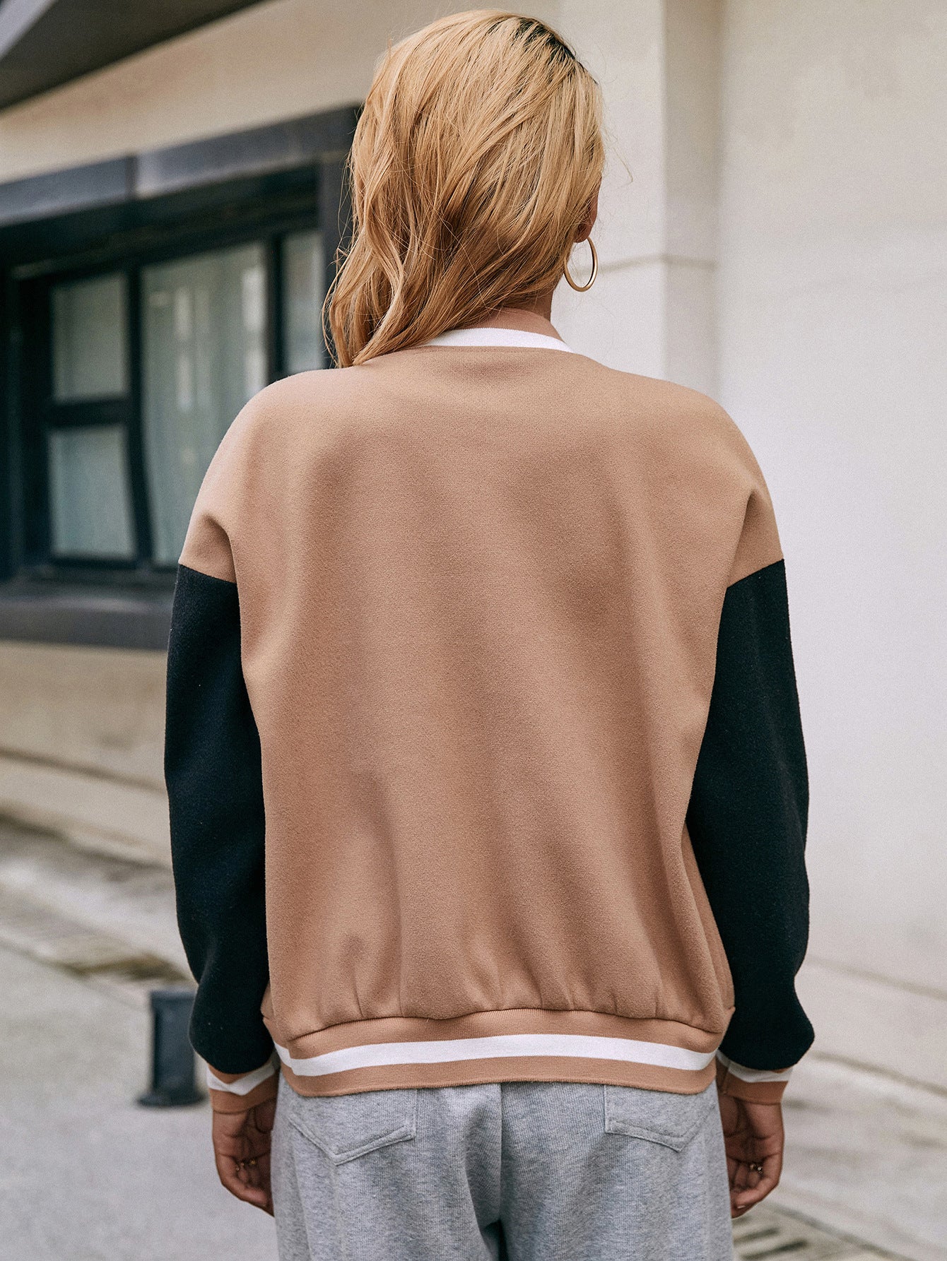 Women Clothing Casual Long Sleeve Solid Color Cardigan Coat Top Varsity Jacket for Women