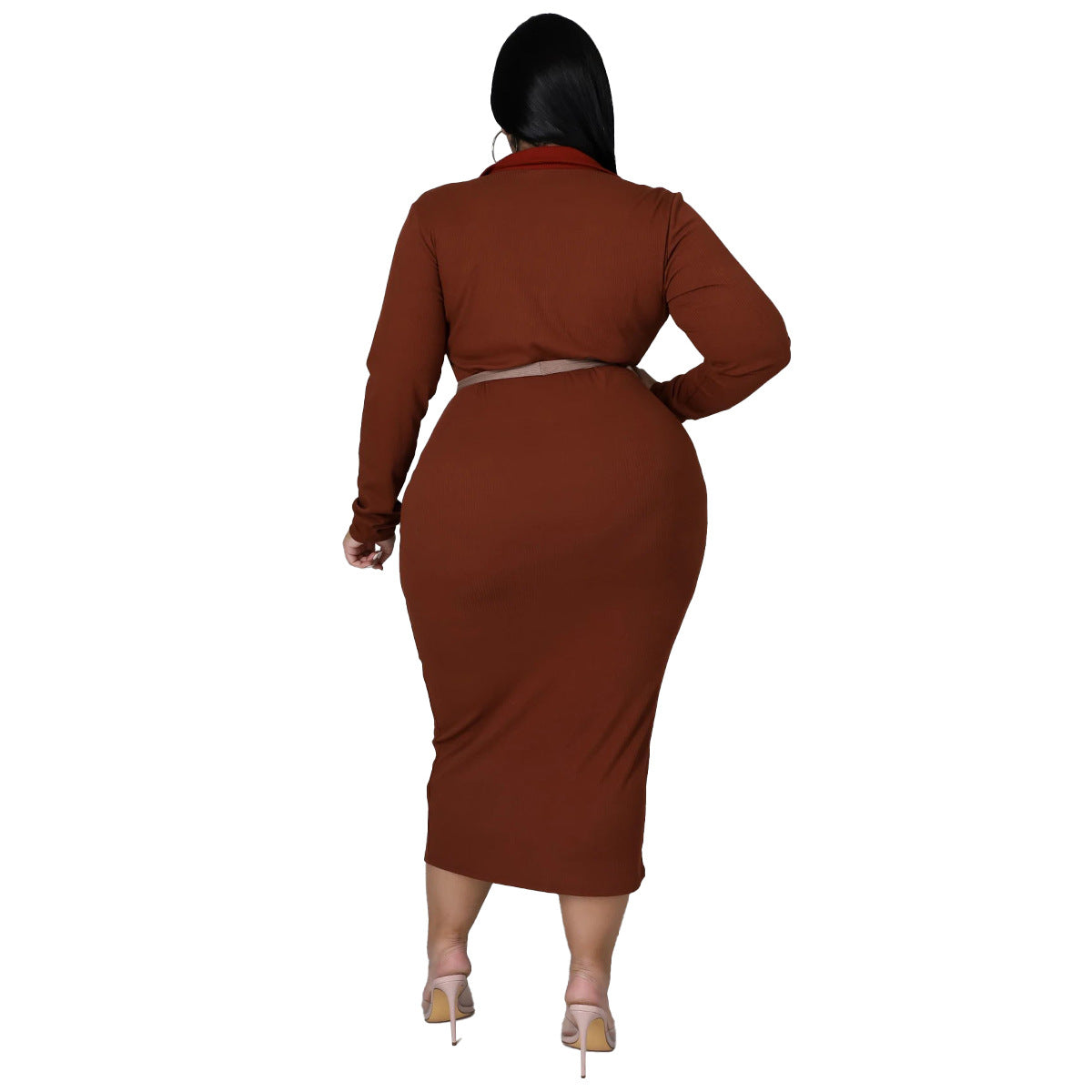 Plus Size Women Clothing Autumn Winter Multi-Color Mosaic Lace-up Elegant Sexy Dress for Women