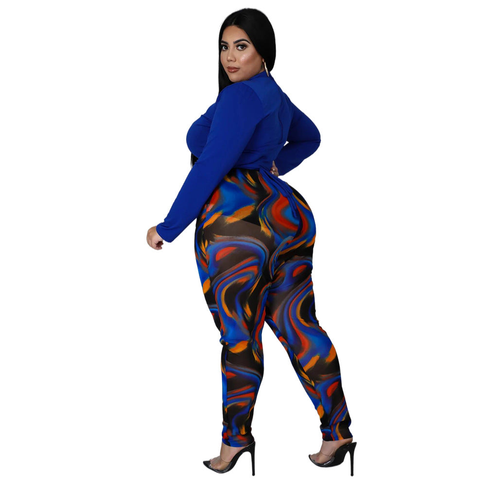 Plus Size Autumn Winter Irregular Asymmetric Characteristic Striped Printing Rope Slim Ladies Suit