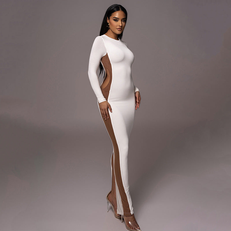Autumn Winter round Neck Long Sleeved Dress Women Sexy Split Dress