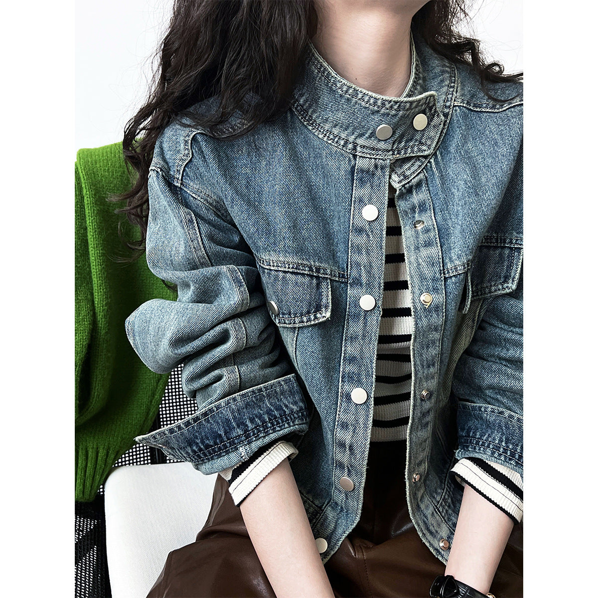 Washed Denim Jacket Women Autumn Retro Chic Jacket Short Top