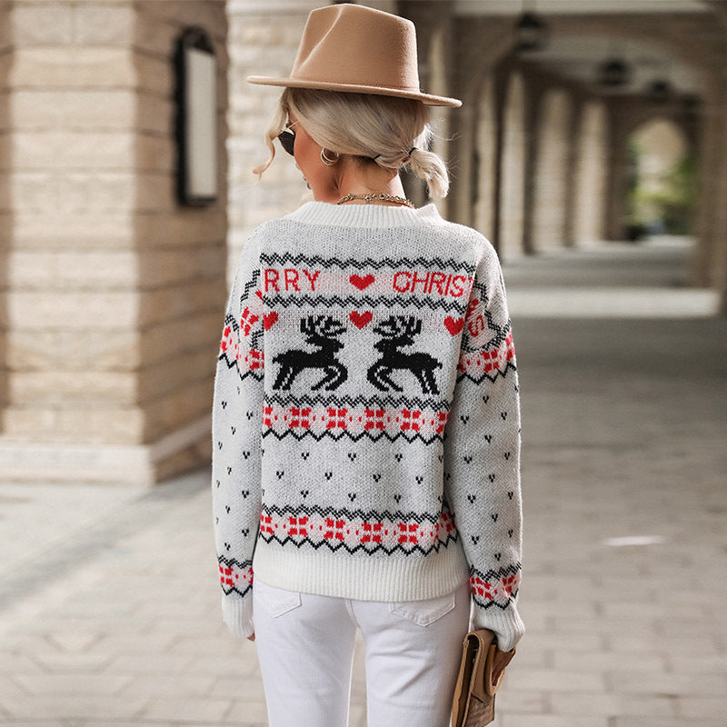 Autumn Women Clothing Knitted Pullover Round Neck Christmas Sweater