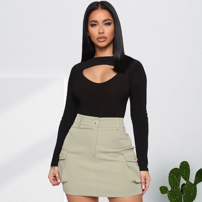 Plus Size Autumn Black Tight Sexy Hollow Out Cutout Jumpsuit Women Clothes