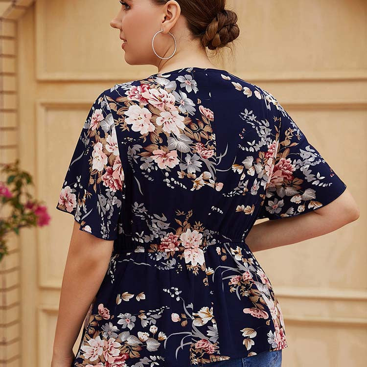 Plus Size Women Clothing Deep V Plunge Sexy Casual Top Women Clothing Top Printed Women