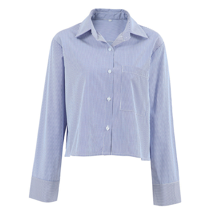 French Gentle Striped Shirt Women Autumn Office Bottoming Collared Long Sleeve Cotton Shirt Elegant Women Clothing