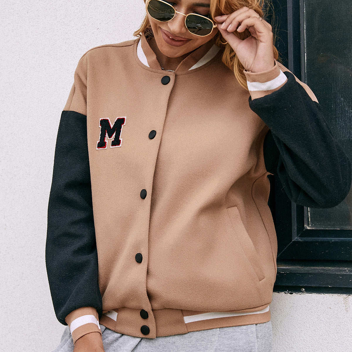 Women Clothing Casual Long Sleeve Solid Color Cardigan Coat Top Varsity Jacket for Women