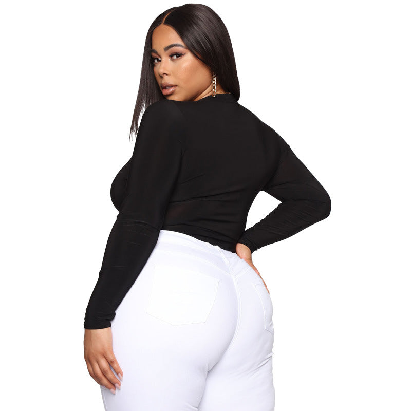 Plus Size Autumn Black Tight Sexy Hollow Out Cutout Jumpsuit Women Clothes