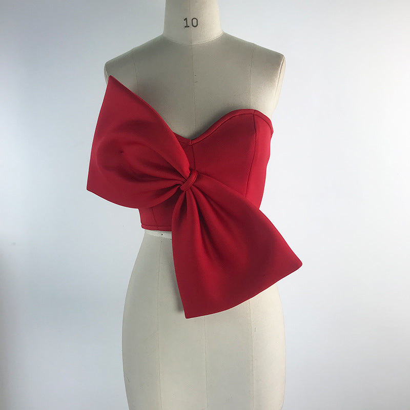 3D Bowknot Sexy Bow Wrapped Chest Strapless Short Top Shirt Women Women Tops