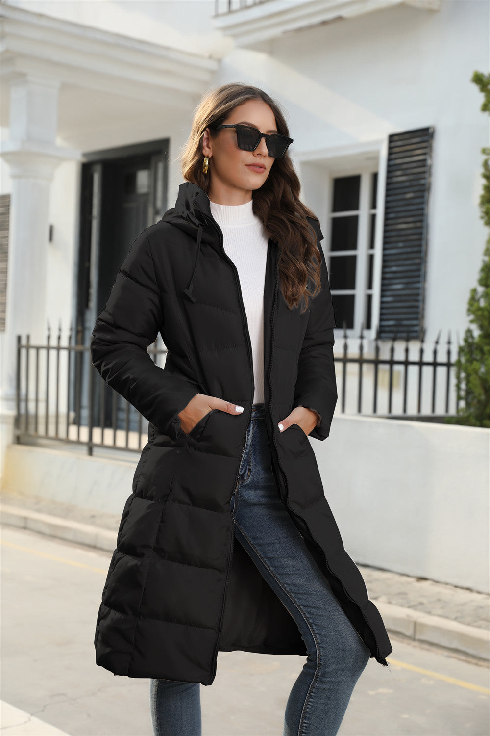 Long black padded outlet jacket womens