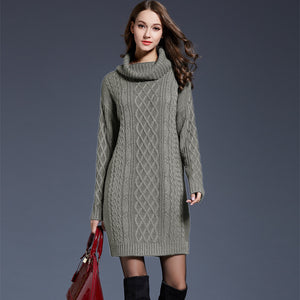 Autumn Winter plus Size Women Clothes Knitwear Dress Long Turtleneck Sweater Women