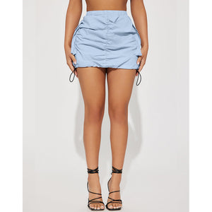 Women Clothing Solid Color Pleating Rubber Band Spring Fastener Sports Organ Pocket Skirt