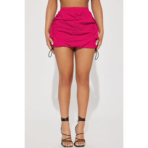 Women Clothing Solid Color Pleating Rubber Band Spring Fastener Sports Organ Pocket Skirt