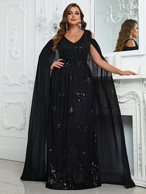 Plus Size Off The Shoulder Party Dress Elegant Senior Evening Dress Shawl Sleeve Design Maxi Dress Fmg