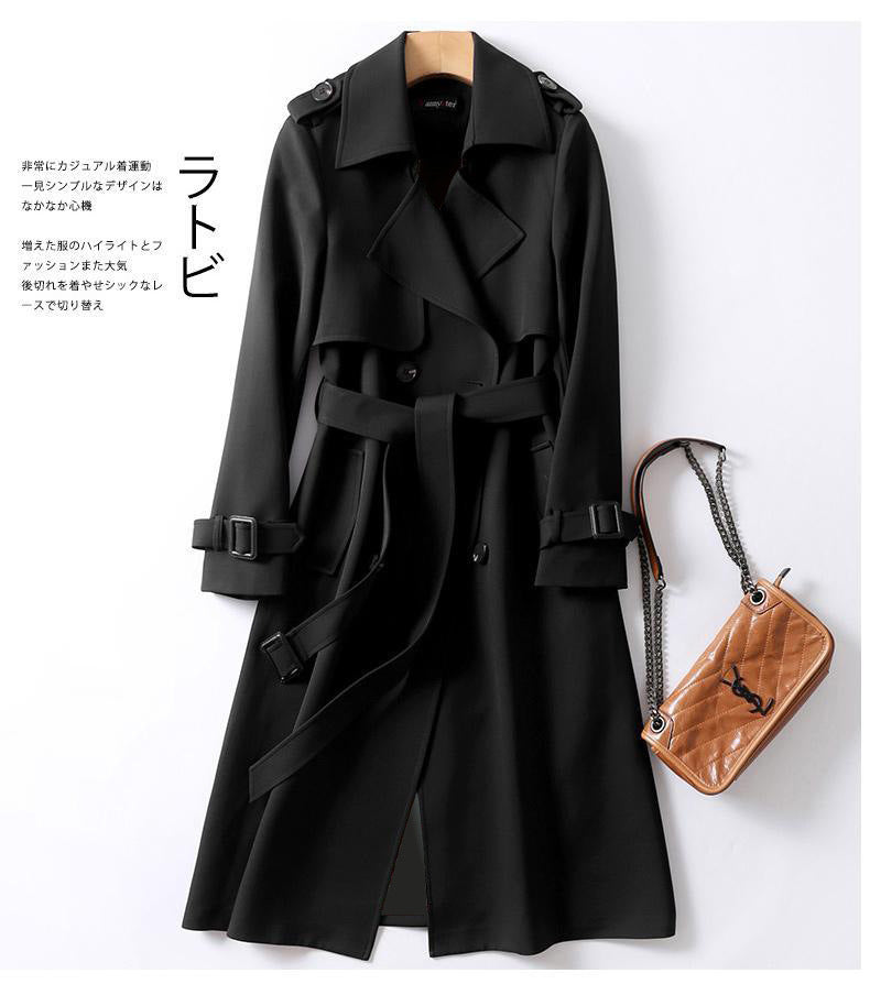 Cinched Patchwork Fashion Casual Belt Belt Solid Color High-End Elegant Windbreaker Women Coat