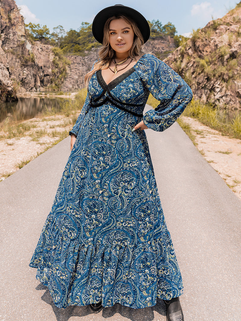 Plus Size Women Clothing Autumn Winter Random Pattern Dress