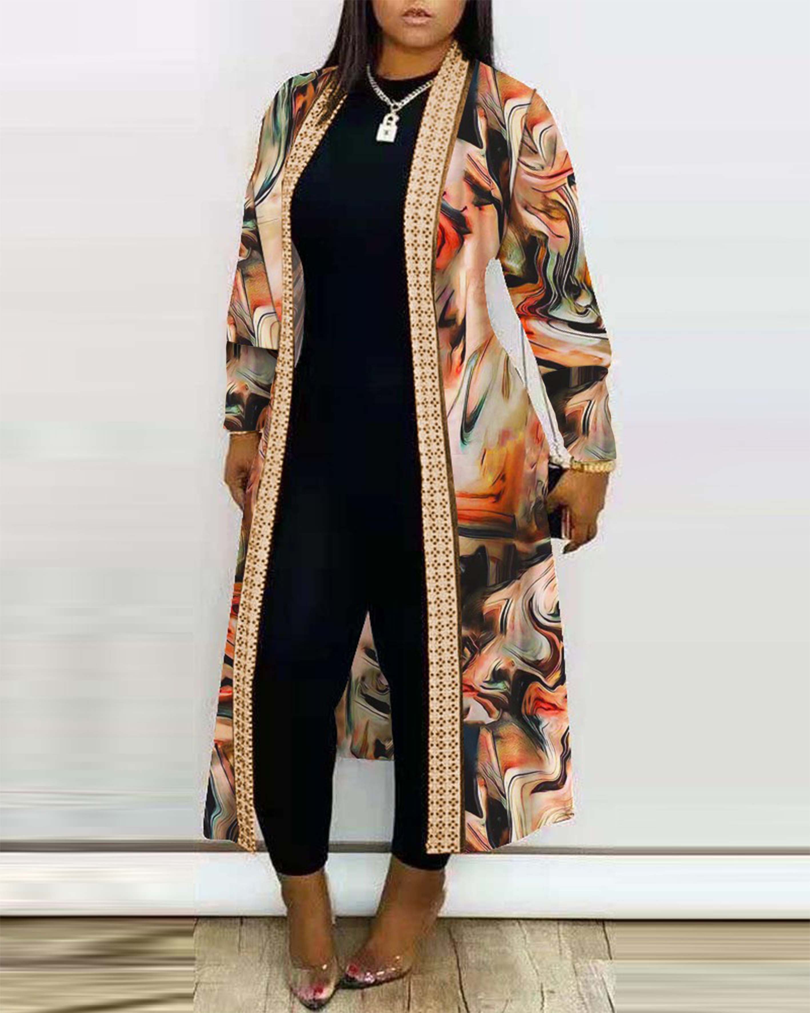 Women Autumn Long Sleeve Printed Cardigan Shawl