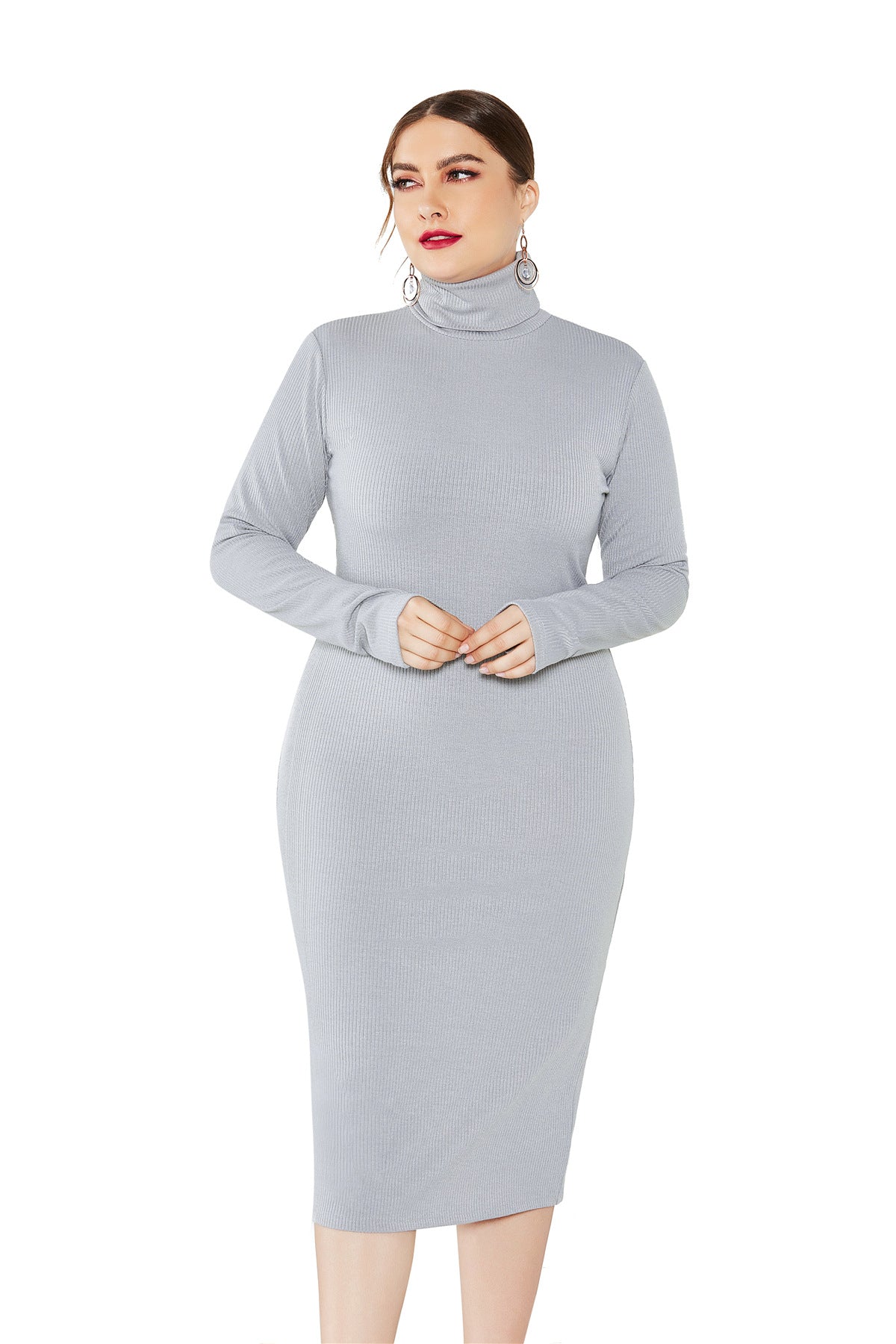 Autumn Winter Women Solid Color Base Long Sleeve Stretch Slim Turtleneck Sweaters Dress