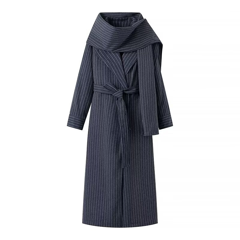 Women Clothing Spring Mid Length Trench Coat With Scarf