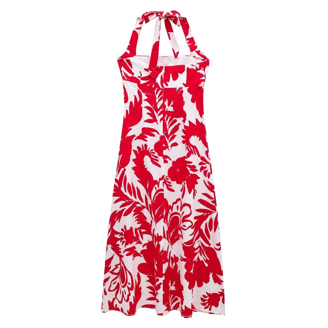 Summer Women Clothing Slim Fit Slimming Printed Halter Dress