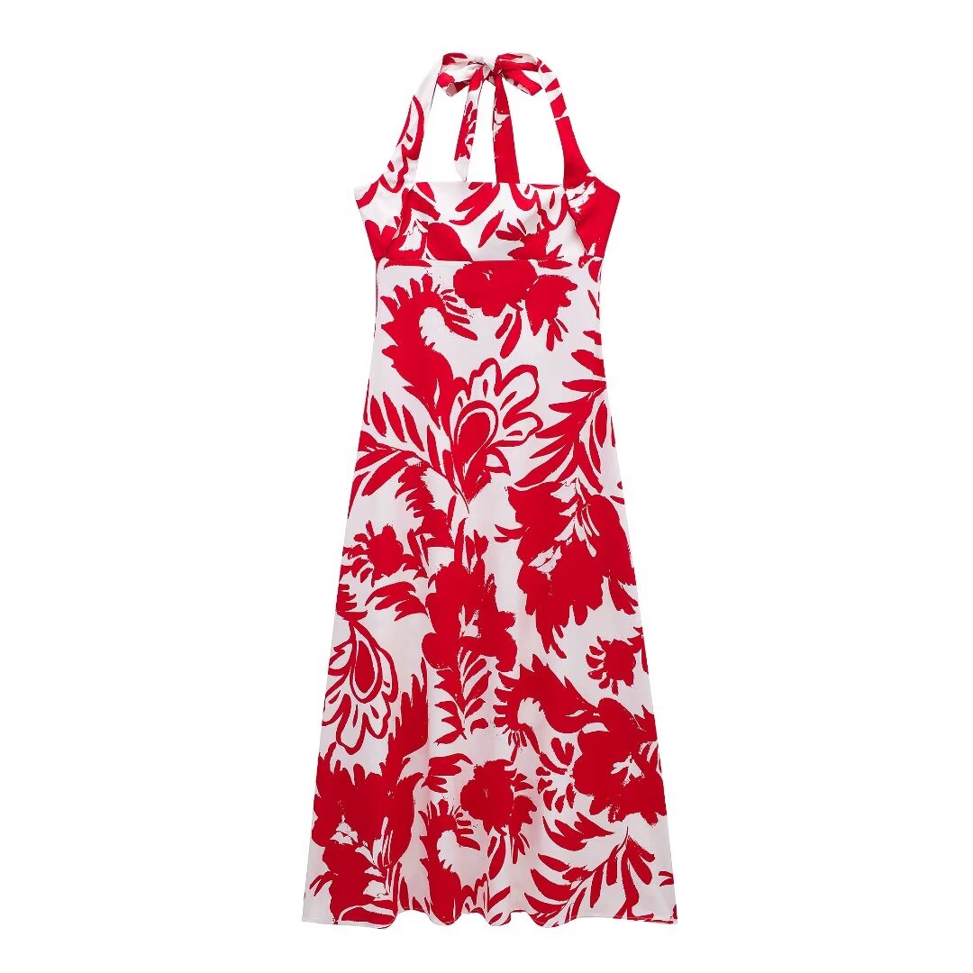 Summer Women Clothing Slim Fit Slimming Printed Halter Dress