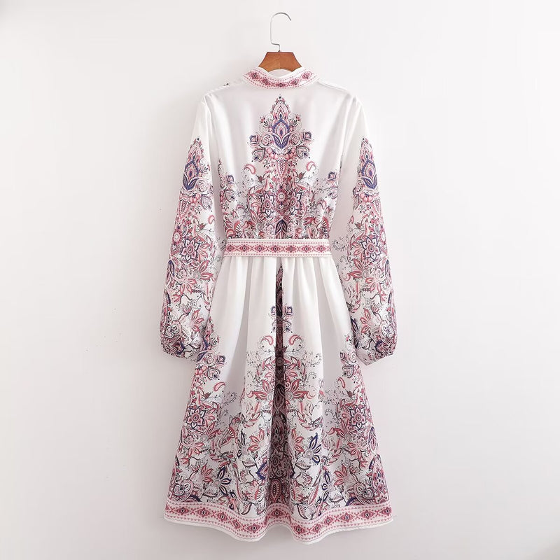 Spring Women Long Sleeved Printing Positioning Dress