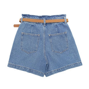 Women Clothing Summer Street With Belt Baggy Denim Shorts