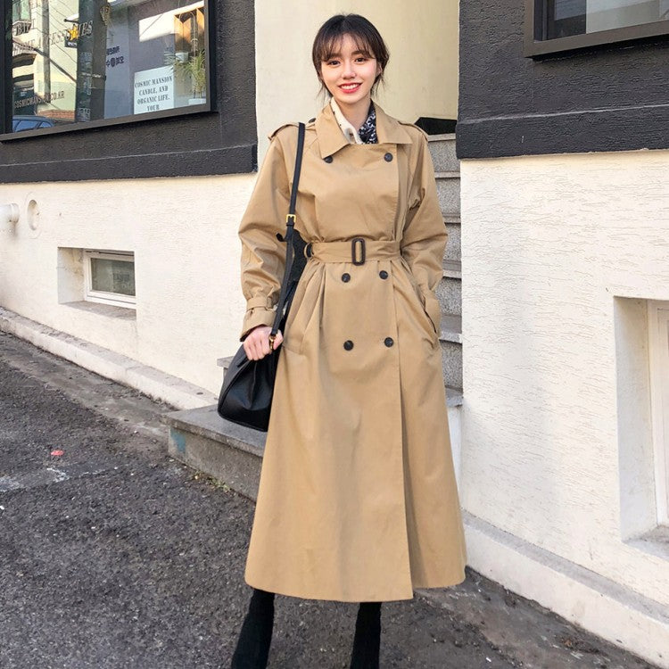 Korean Spring Autumn Slim Fit Waist Women Coat Mid-Length Casual Trench Coat Women