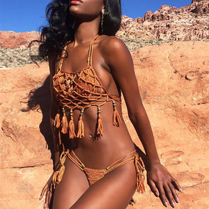 Hollow Mesh Lace-up Swimwear