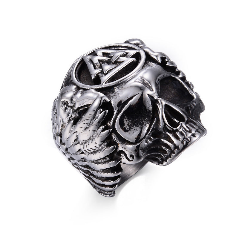 Ravens Stainless Steel Viking Valknut Skull Norse Ring