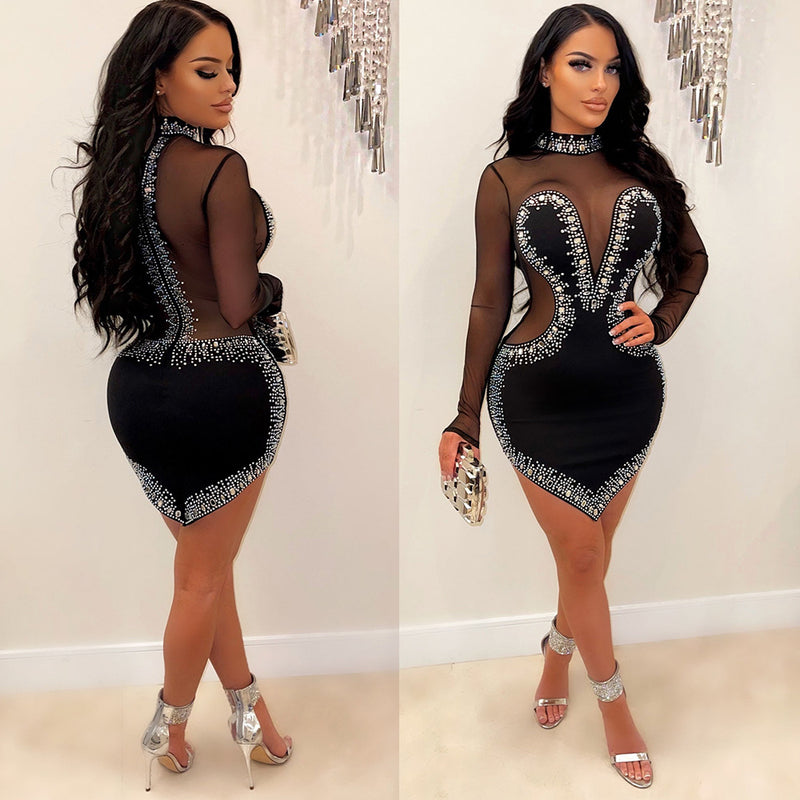 Sheer Long Sleeve Irregular Dress