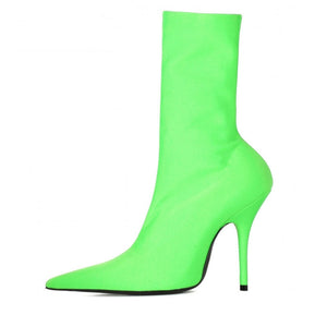 Colourful, Pointy Toe, Elastic, High Heels and Stiletto Boot with attached Short Socks