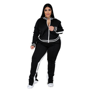 Plus Size Plus Size Fall Winter Long-Sleeved Trousers Solid Color Characteristic Casual Sports Women Suit