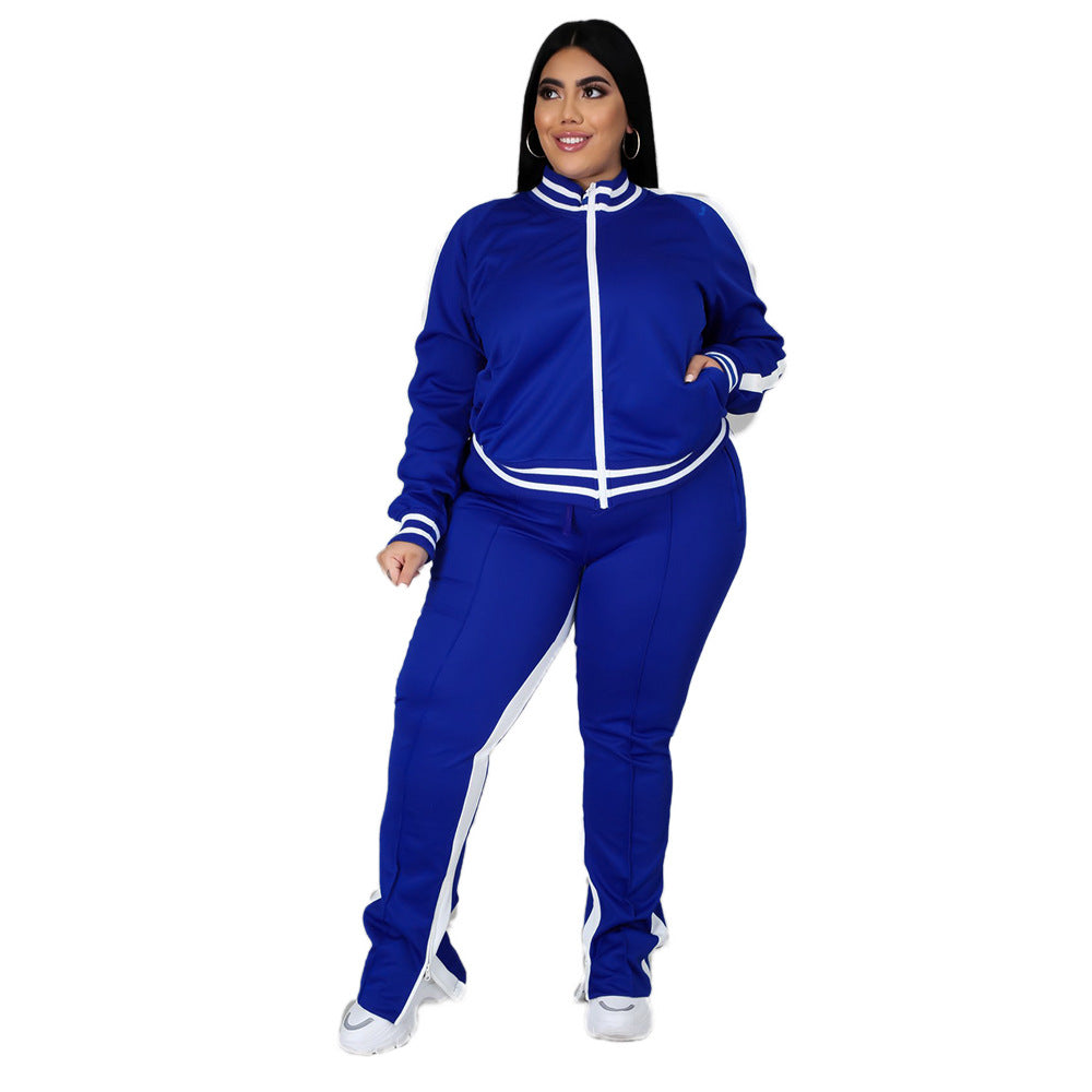 Plus Size Plus Size Fall Winter Long-Sleeved Trousers Solid Color Characteristic Casual Sports Women Suit