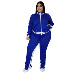 Plus Size Plus Size Fall Winter Long-Sleeved Trousers Solid Color Characteristic Casual Sports Women Suit