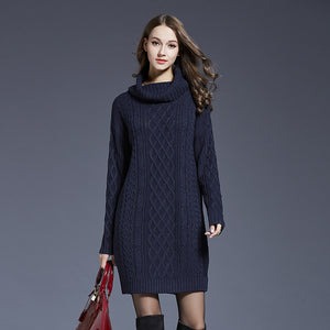 Autumn Winter plus Size Women Clothes Knitwear Dress Long Turtleneck Sweater Women