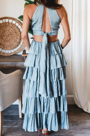Solid Color Patchwork Long Cake High Waist Dress
