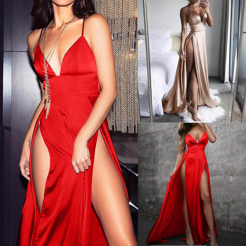 High-Split Maxi Evening Long Sleeveless Dress