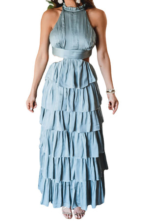 Solid Color Patchwork Long Cake High Waist Dress