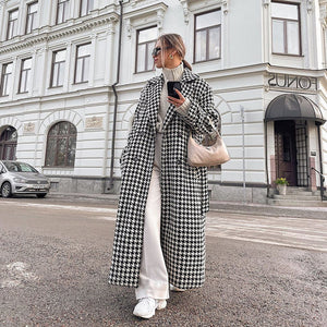 Houndstooth Long Trench Coat High-end Coat