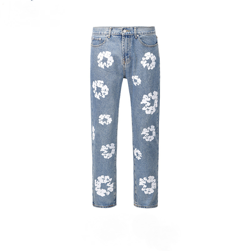 Men's Wear Women's Autumn And Winter Urban VINTAGE Cotton Printed Slim-Fit Trousers Unisex Straight-Leg Jeans