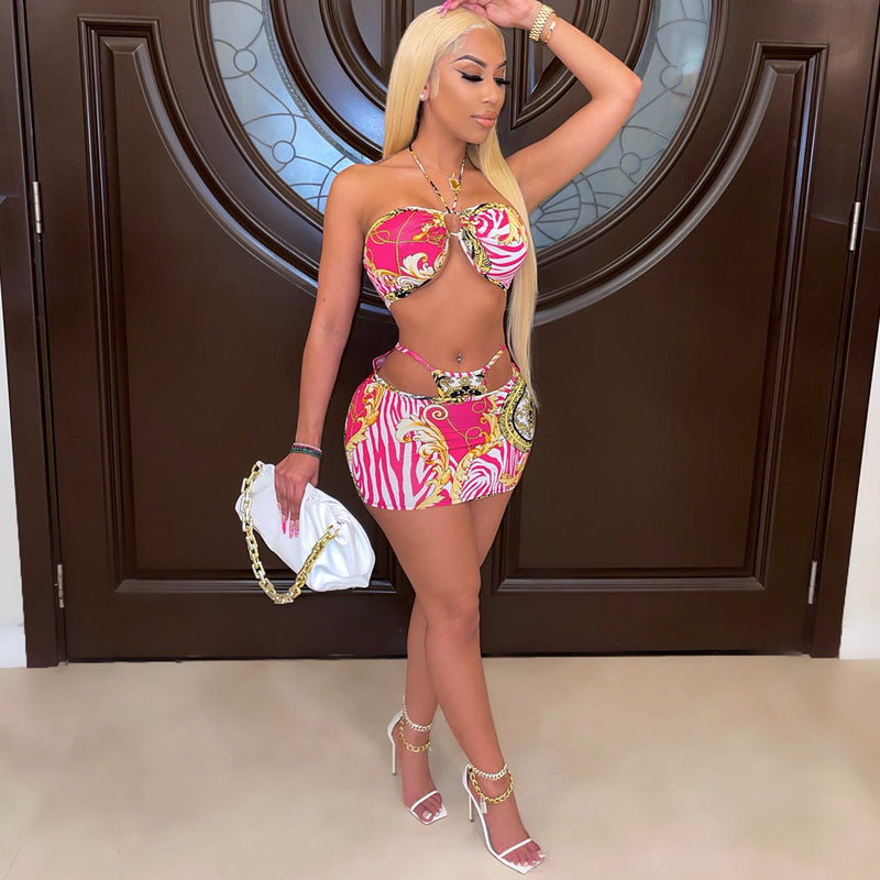 Printed Two Piece Sling Two Piece Women's Dress